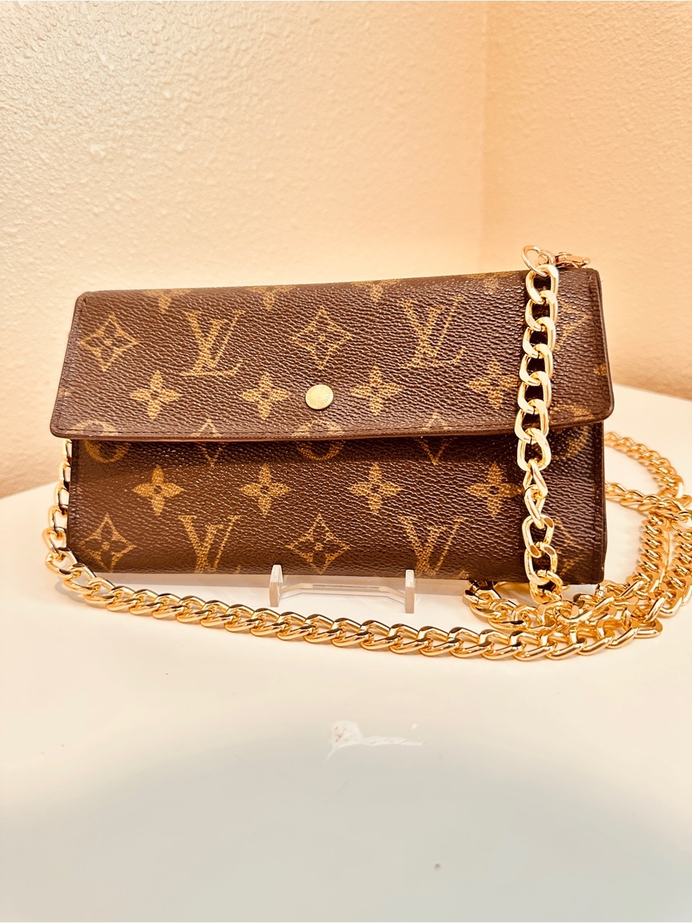 Louis Vuitton Monogram Canvas Wallet on Chain - Brown with Gold Hardware - Picture 4 of 9